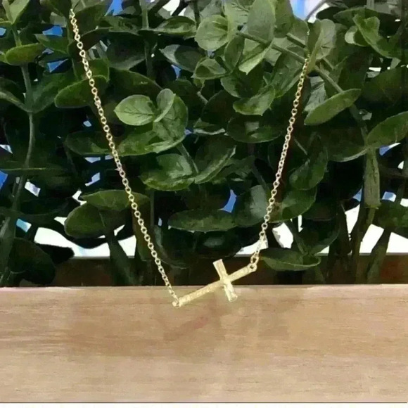 Sideways Gold Cross Necklace - Picture 2 of 2